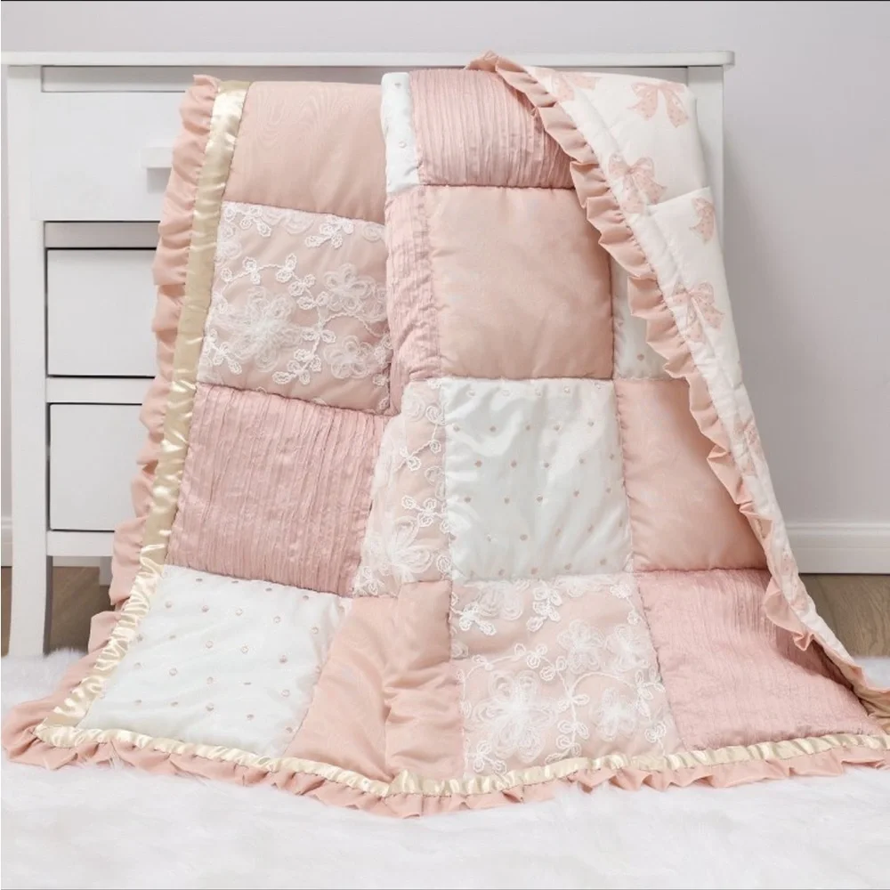 Blush Pink Patchwork Quilted Baby Bedding Set